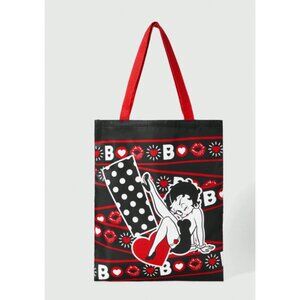 Betty Boop Foldable Reusable Shopping Bag Black with Red Hearts & Lips